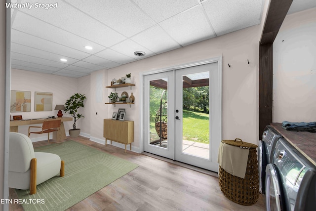 101 Concord Rd, Oak Ridge, TN 37830 - doorway featuring independent washer and dryer, french doors, a drop ceiling, light wood-style flooring, and recessed lighting