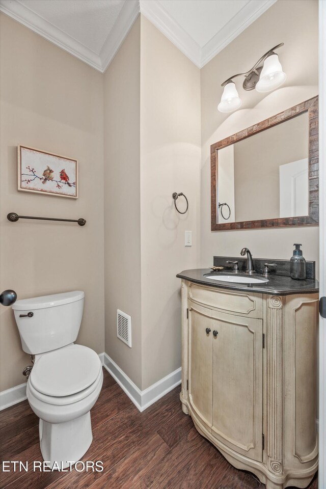 1213 Whisper Trace Ln, Knoxville, TN 37919 - half bathroom featuring wood finished floors, vanity, and crown molding
