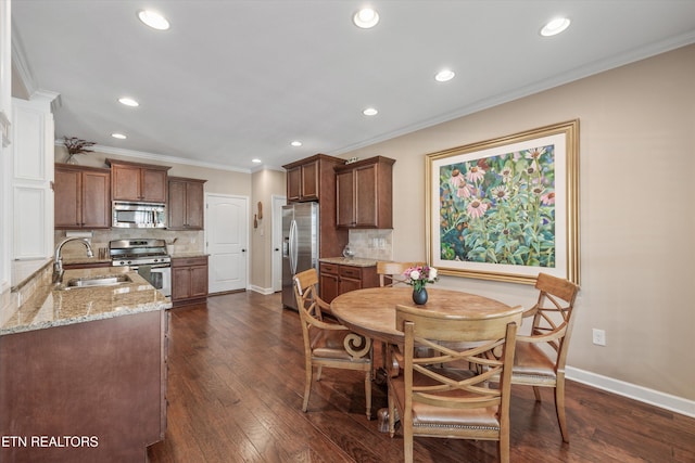 1213 Whisper Trace Ln, Knoxville, TN 37919 - dining room with recessed lighting, crown molding, and dark wood-style flooring