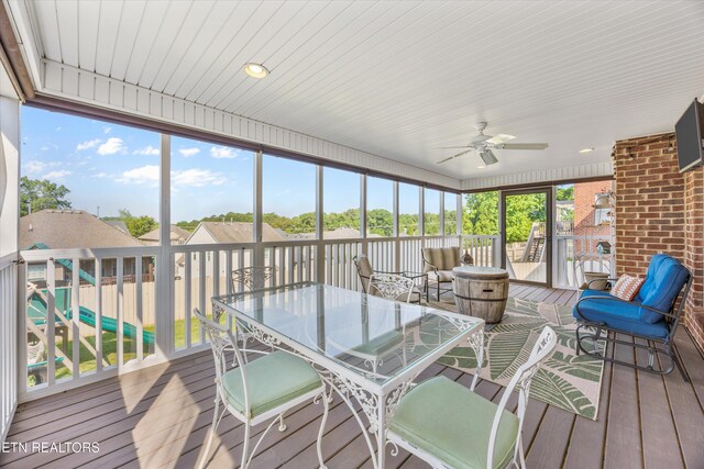 1213 Whisper Trace Ln, Knoxville, TN 37919 - sunroom featuring a ceiling fan and outdoor dining space