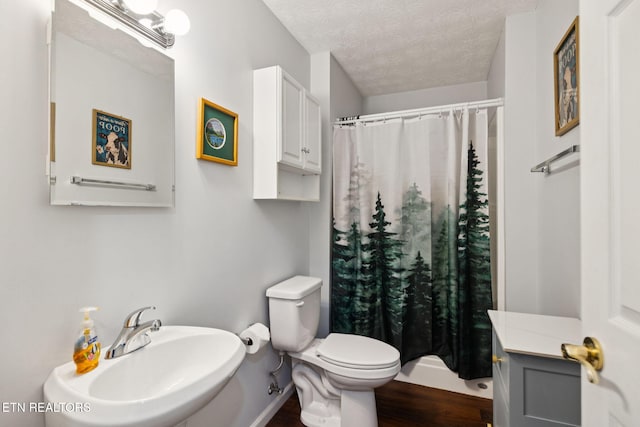 3930 Settlers Trl, Kodak, TN 37764 - full bathroom featuring wood finished floors, a textured ceiling, and a shower with curtain