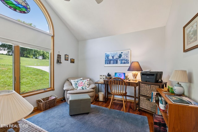 3930 Settlers Trl, Kodak, TN 37764 - office area with lofted ceiling, wood finished floors, and ceiling fan