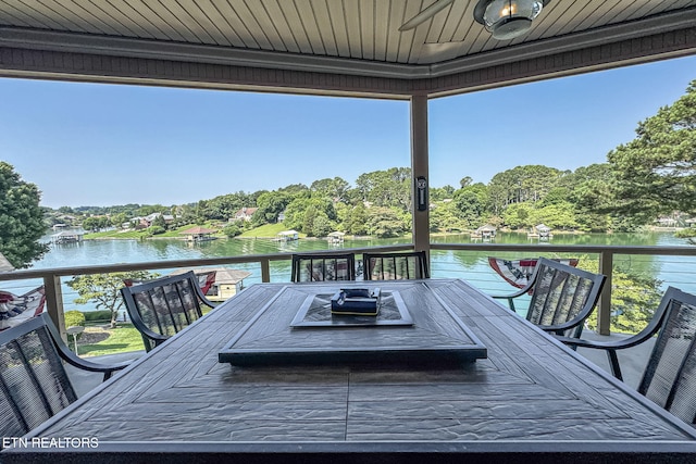 230 Tecumseh Way, Loudon, TN 37774 - wooden terrace with a water view, view of wooded area, and outdoor dining space