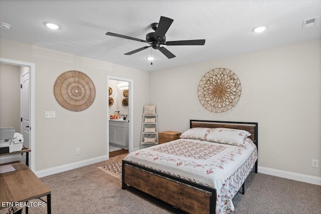 226 Hilldale Ln, Lafollette, TN 37766 - bedroom with carpet, recessed lighting, ensuite bath, and ceiling fan
