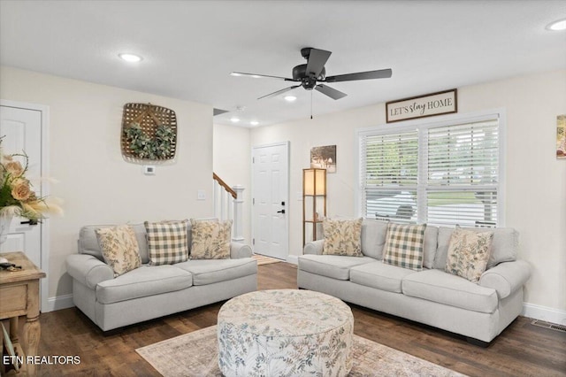 226 Hilldale Ln, Lafollette, TN 37766 - living area featuring stairway, ceiling fan, wood finished floors, and recessed lighting