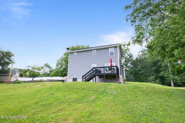 226 Hilldale Ln, Lafollette, TN 37766 - rear view of property with stairway and a wooden deck