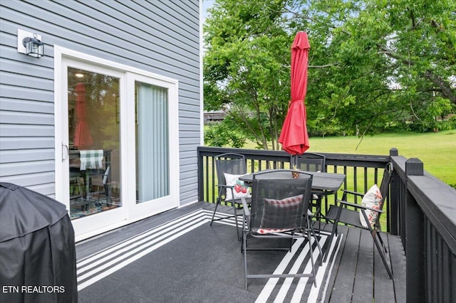 226 Hilldale Ln, Lafollette, TN 37766 - wooden deck featuring outdoor dining space, a yard, and area for grilling