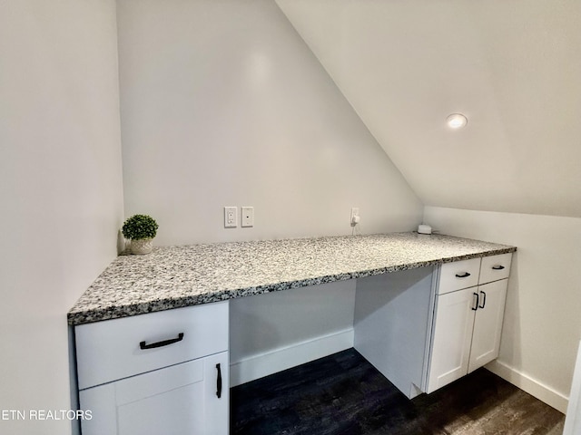 3402 Lillie Blvd, Sevierville, TN 37876 - unfurnished office featuring built in study area, dark wood finished floors, lofted ceiling, and recessed lighting