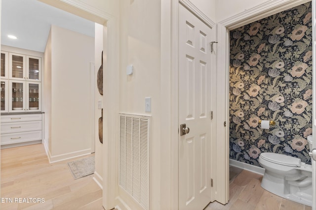 200 Stony Rock Ln, Jacksboro, TN 37757 - bathroom featuring wood finished floors, a heating unit, wallpapered walls, and recessed lighting