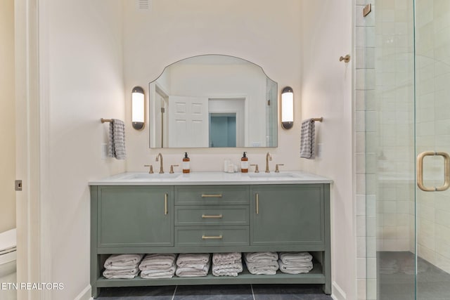 200 Stony Rock Ln, Jacksboro, TN 37757 - full bathroom featuring a stall shower, double vanity, and tile patterned floors