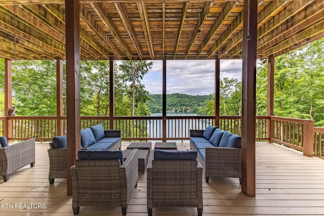 200 Stony Rock Ln, Jacksboro, TN 37757 - wooden terrace featuring an outdoor hangout area and a water view