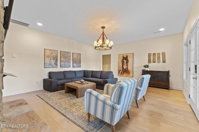 200 Stony Rock Ln, Jacksboro, TN 37757 - living room featuring light wood-style floors, a chandelier, and recessed lighting