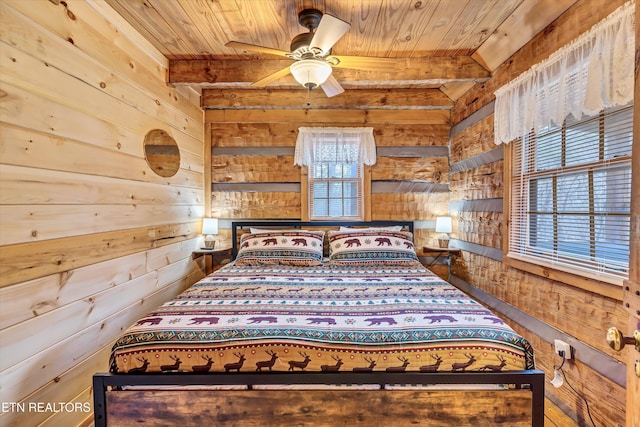 1505 Dawn Ln, Sevierville, TN 37876 - bedroom with wooden walls and a wooden ceiling with exposed beams