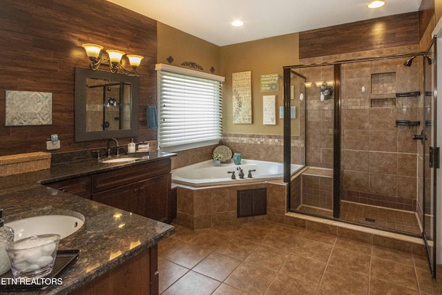 8507 Cloudbreak Ln Unit 4, Knoxville, TN 37938 - full bath with two vanities, a bath, a shower stall, tile patterned flooring, and recessed lighting