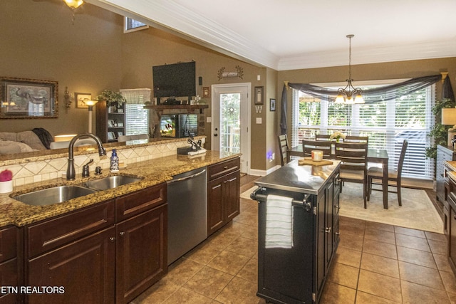 8507 Cloudbreak Ln Unit 4, Knoxville, TN 37938 - kitchen with dishwasher, stone countertops, decorative light fixtures, a chandelier, and tile patterned flooring