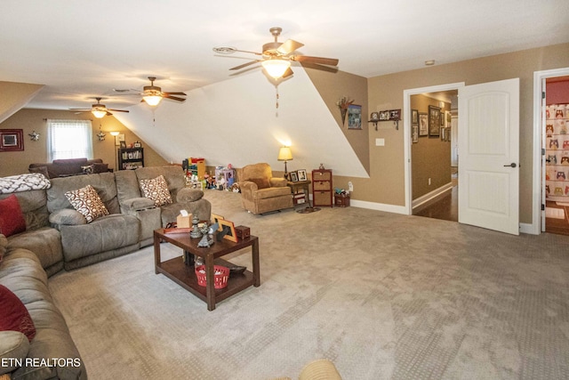8507 Cloudbreak Ln Unit 4, Knoxville, TN 37938 - living area with a ceiling fan, lofted ceiling, and carpet