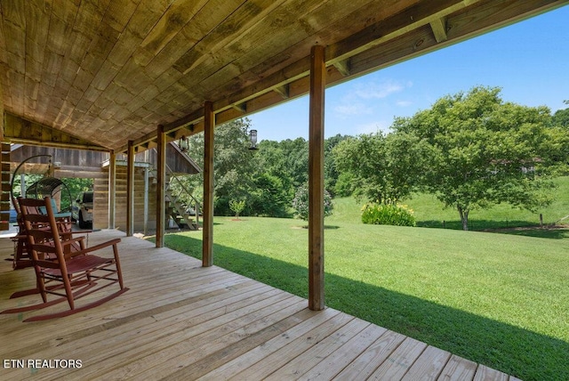 1821 S Nopone Valley Rd, Decatur, TN 37322 - wooden deck with stairs and a yard