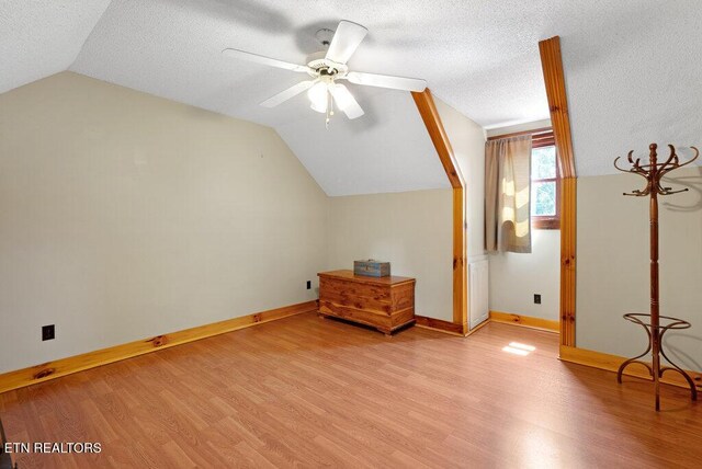 1821 S Nopone Valley Rd, Decatur, TN 37322 - bonus room with light wood-type flooring, vaulted ceiling, ceiling fan, and a textured ceiling