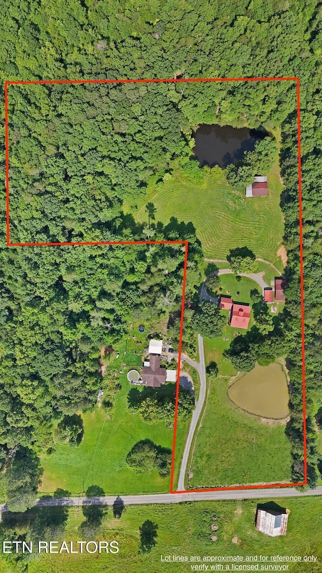 1821 S Nopone Valley Rd, Decatur, TN 37322 - aerial view of property and surrounding area featuring property boundaries highlighted