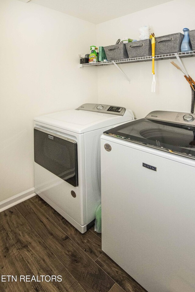 7408 Game Bird St, Corryton, TN 37721 - laundry area featuring washing machine and dryer and dark wood finished floors