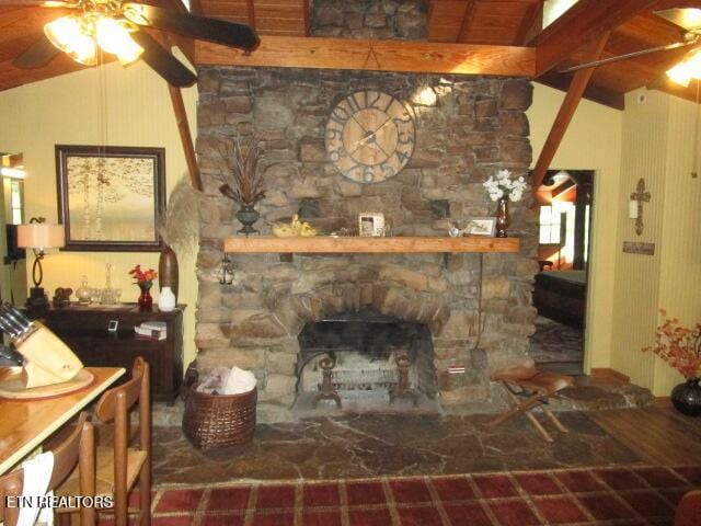 262 Mountain View Dr, Rutledge, TN 37861 - living room with a ceiling fan and a stone fireplace