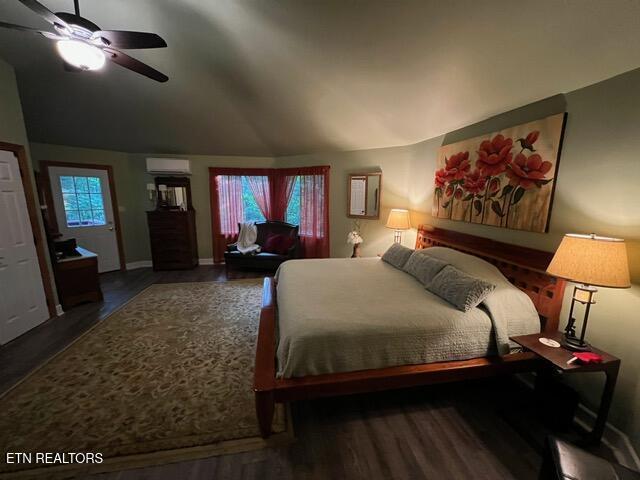262 Mountain View Dr, Rutledge, TN 37861 - bedroom featuring wood finished floors, lofted ceiling, and ceiling fan