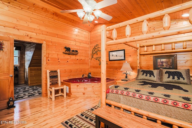 2028 Piney Overlook Ln, Sevierville, TN 37862 - bedroom featuring wood ceiling, wood finished floors, and wooden walls
