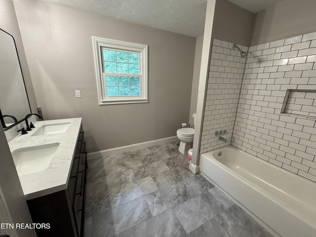 115 Red Oak Ln, New Tazewell, TN 37825 - bathroom featuring double vanity, bathing tub / shower combination, and a textured ceiling