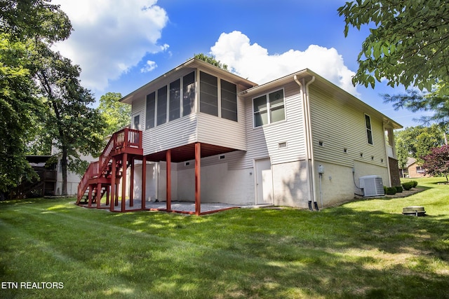 520 Wimberly Rd, Crossville, TN 38558 - rear view of property with stairs, a lawn, a sunroom, a patio area, and a deck
