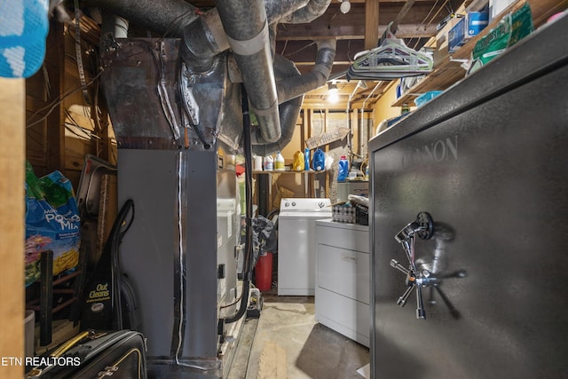 1175 Cardnal Cv, Rutledge, TN 37861 - unfinished below grade area featuring washer and clothes dryer and heating unit