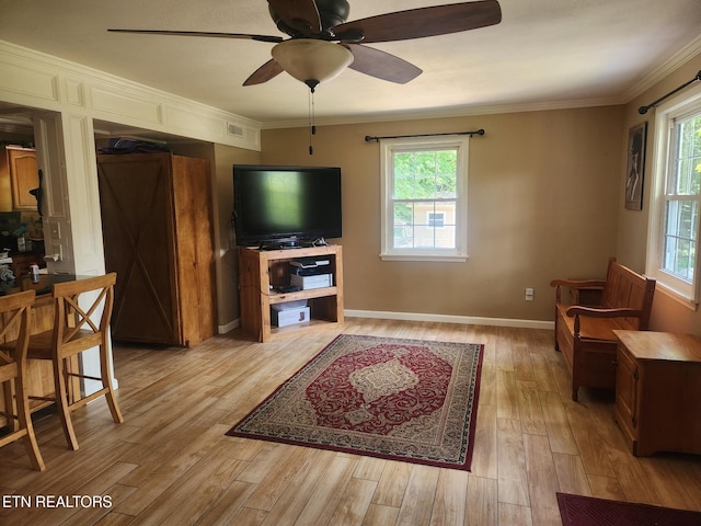 5412 E Lamar Alex Pkwy, Walland, TN 37886 - living room with a ceiling fan, hardwood / wood-style floors, and ornamental molding