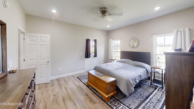 101 Maca Ridge Cir, Clarkrange, TN 38553 - bedroom featuring light wood-style floors, multiple windows, recessed lighting, and ceiling fan