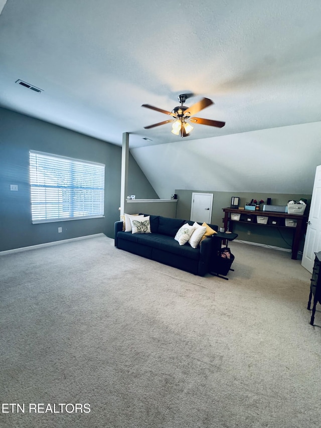 13001 Sanderling Ln, Knoxville, TN 37922 - carpeted living room with a ceiling fan and vaulted ceiling