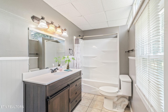 2115 Aaron Ct, Sevierville, TN 37876 - full bathroom with tile patterned floors, vanity, shower / bath combo, and a drop ceiling