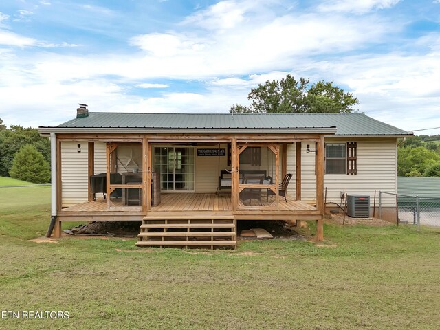 1371 Elijah Martin Rd, Whitesburg, TN 37891 - rear view of property with a metal roof, a chimney, and a deck