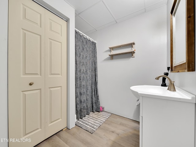 1371 Elijah Martin Rd, Whitesburg, TN 37891 - bathroom with vanity, a shower with shower curtain, and wood finished floors