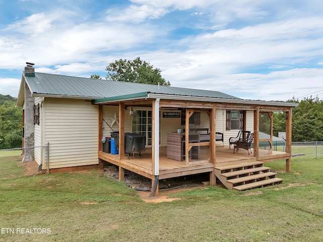 1371 Elijah Martin Rd, Whitesburg, TN 37891 - rear view of house featuring a metal roof, a chimney, and a deck