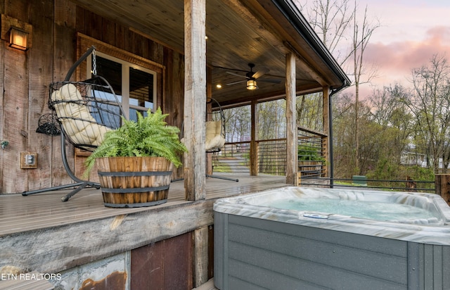 1023 Timberlake Cir, Sevierville, TN 37876 - wooden terrace featuring a hot tub and stairs