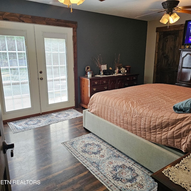 1100 Mill Branch Rd, Huntsville, TN 37756 - bedroom with french doors, wood finished floors, access to outside, and a ceiling fan