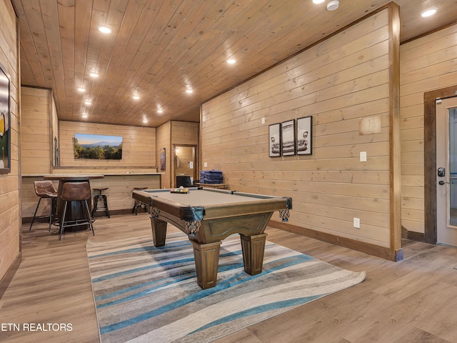 1940 Smoky Cove Rd, Sevierville, TN 37876 - rec room with wood walls, billiards table, recessed lighting, light wood-type flooring, and wood ceiling