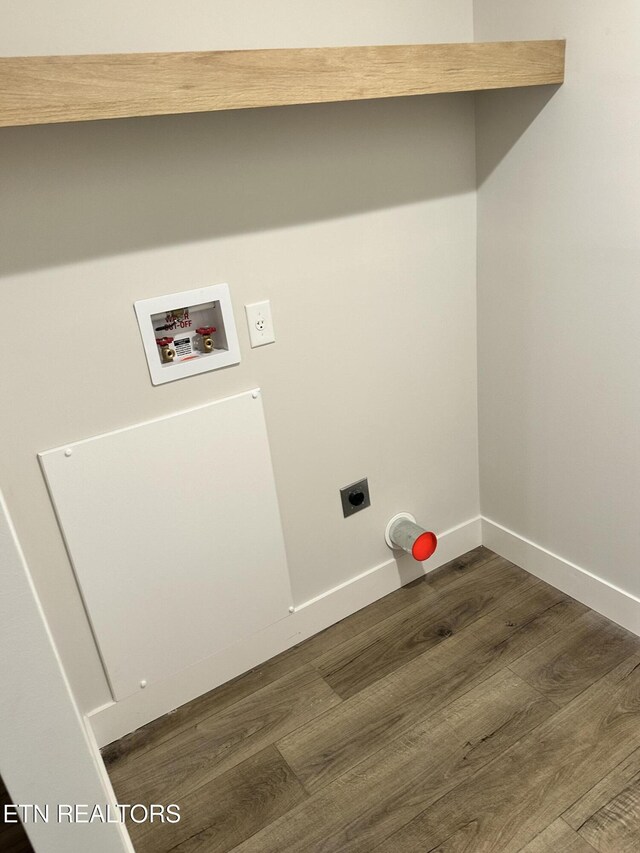 9556 Crisman Rd, Heiskell, TN 37754 - laundry area with electric dryer hookup, washer hookup, and dark wood-style floors