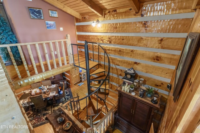 721 Leisure Way, Newport, TN 37821 - stairs with a wooden ceiling with exposed beams and wood finished floors