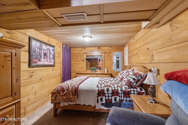 721 Leisure Way, Newport, TN 37821 - carpeted bedroom featuring electric panel and wood walls