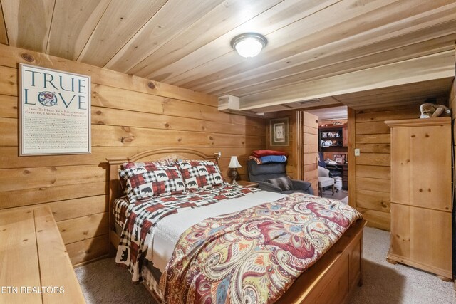 721 Leisure Way, Newport, TN 37821 - bedroom with carpet, wooden walls, and wooden ceiling
