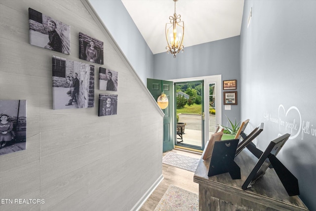 3701 Eliza Pointe Way, Knoxville, TN 37921 - entryway with wood finished floors, a chandelier, and lofted ceiling