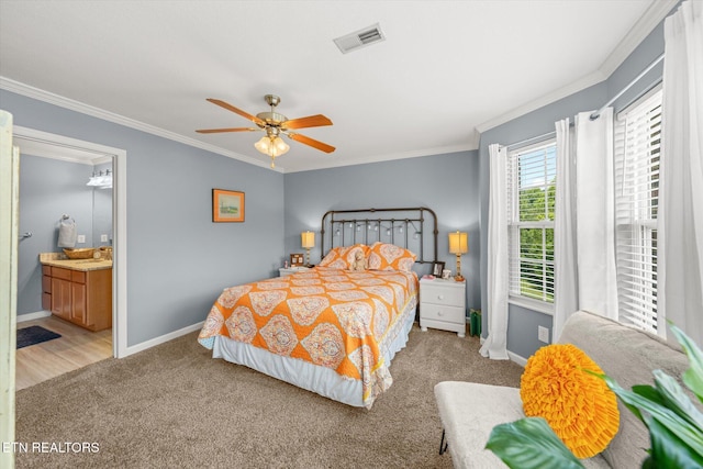 3701 Eliza Pointe Way, Knoxville, TN 37921 - carpeted bedroom featuring crown molding, a ceiling fan, and connected bathroom