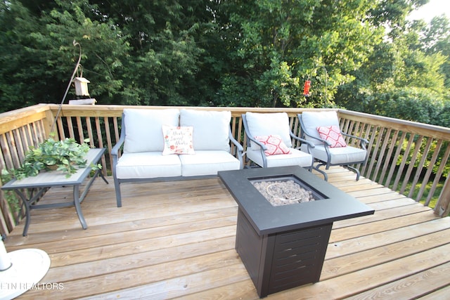 5843 Forest View Ln, Ooltewah, TN 37363 - wooden deck with an outdoor living space with a fire pit