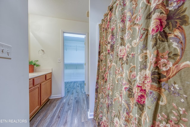 1709 Maple View Way Unit 4A, Knoxville, TN 37918 - bathroom featuring vanity, wood finished floors, curtained shower, and a walk in closet