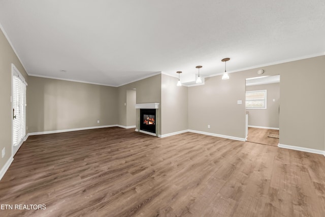 8707 Olde Colony Trl Unit 13, Knoxville, TN 37923 - unfurnished living room with ornamental molding, wood finished floors, and a glass covered fireplace
