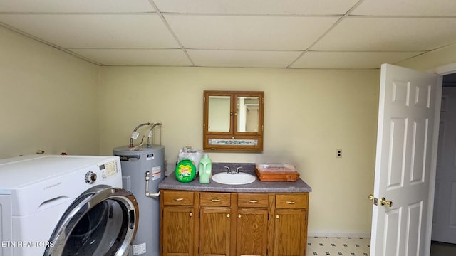805 Punkton Rd, Del Rio, TN 37727 - washroom featuring washer / clothes dryer, electric water heater, and tile patterned floors